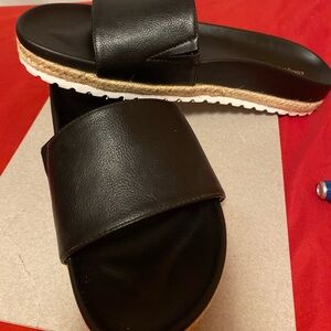 EVIE by Comfort View Black Espadrille Slide Sandals Size 10W